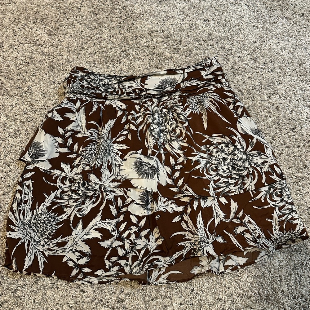 Express Brown and White Floral Mini Skirt